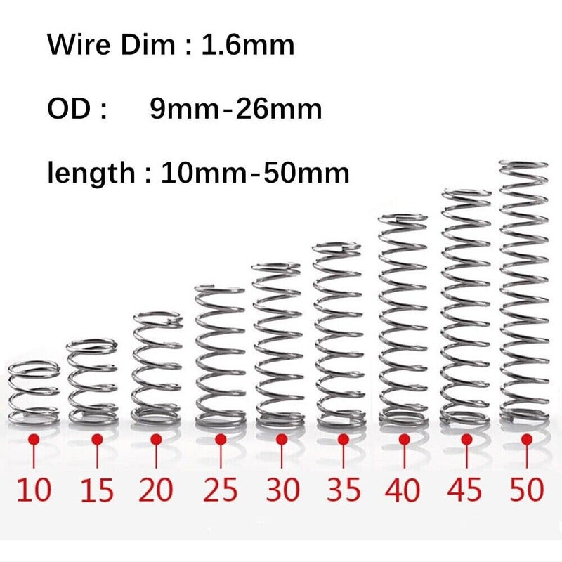 304 Stainless Steel Compression Springs 12mm x20mm 10Pcs Customizable Sizes - Image 2
